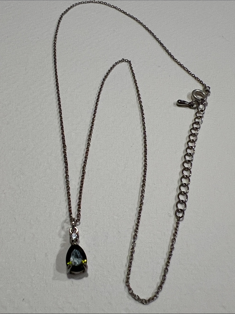 Sterling Silver Green Teardrop Pendant Necklace